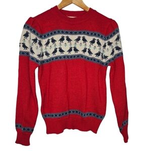 Vintage Ricki Miss Erika Wool Tight Knit Bird Floral Red Sweater Size Large